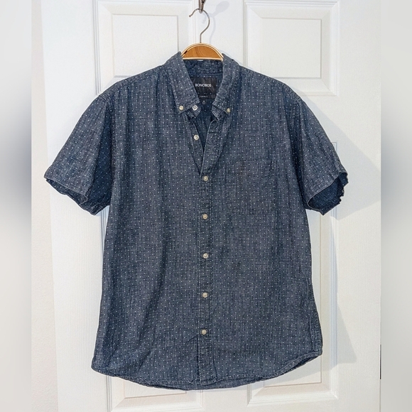 Bonobos Shirt Mens Medium Blue White Polka Dot Short Sleeve Slim Fit Button Down - Picture 1 of 7